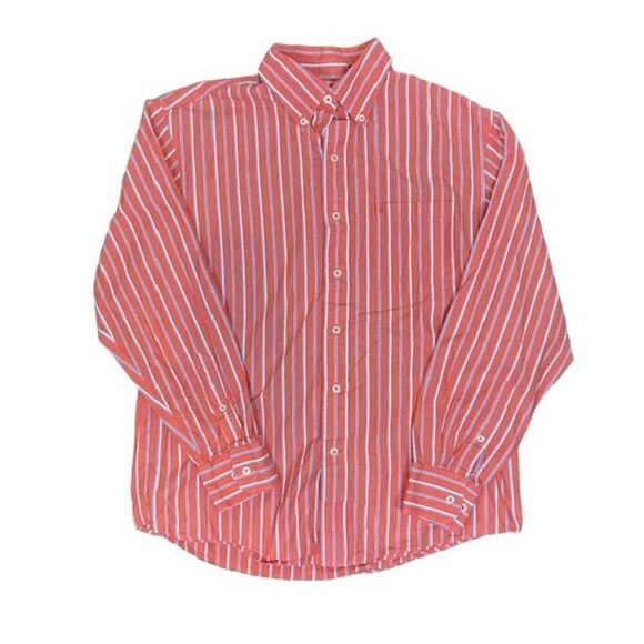 IZOD Men's Button Down Shirt Orange Stripe Blue White Size Medium - Picture 1 of 8